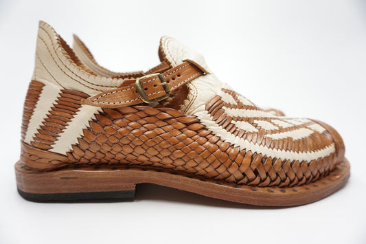 HUARACHES COMBINADOS CORDONES EN V Y ROMBOS COLOR BROWN CLEAR RETRO VINTAGE ACME - MRM35